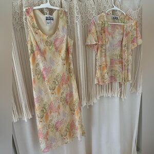 Pastel Paisley Slip Dress with Matching Lightweight Cardigan